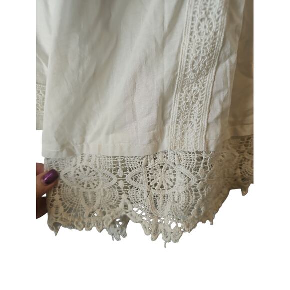 LOGO Lavish By Lori Goldstein Woven Button Front Top W/ Lace Trim Ivory 2X new - Picture 7 of 12